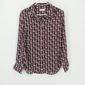 UnTuckit Natalie Geometric Long Sleeve Button Up Blouse Red Black Womens Size 10